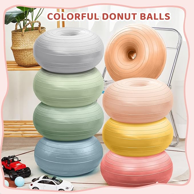 Lewtemi 8 Pcs Flexible Seating for Classroom Elementary 20'' Yoga Ball Chair Large Inflatable Donut Exercise Ball Chair Wobble Seat with Inflator for Kids Student Balance