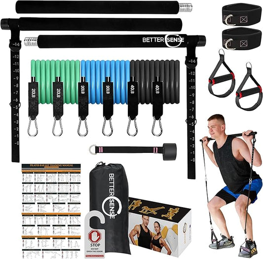 Upgraded Pilates Bar Kit – 39” Adjustable Exercise Equipment for Men, Women with 6X 20, 30, 40 lbs Resistance Bands with Adjustment Buckle – Pilates Equipment for Home Workouts for All Fitness Levels