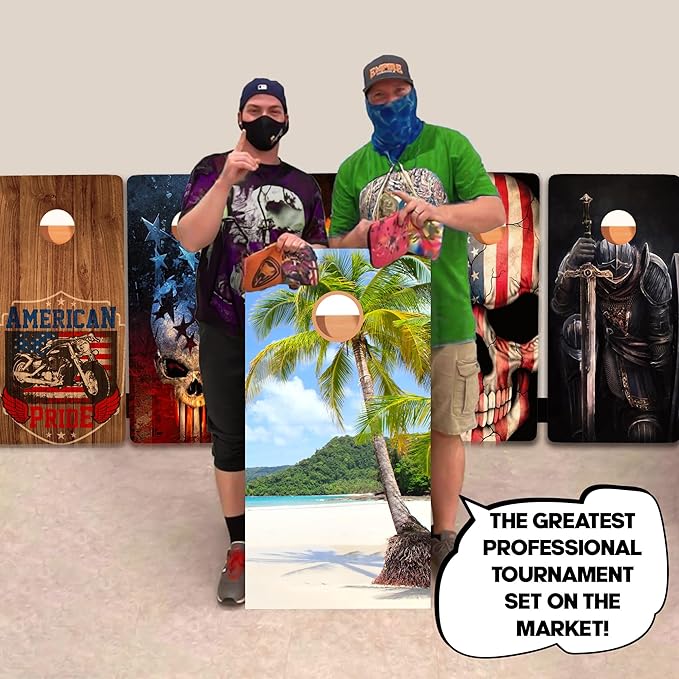 CornholeGamesUSA Pro Cornhole Boards Set | Made in USA | 3/4 Baltic Birch | No Bounce | Triple Thick Legs | Two Brace & Handles, Tournament 2x4 Regulation Set with Score Tower & Cornhole Bags