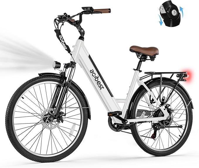 Cores Electric Bike for Adults, 26" Electric Commuter Bike with 1200W Peak Motor, 28MPH 70 Miles Max, 48V 576Wh Removable Battery, 7-Speed City Cruiser Mountain E Bike for Commuting