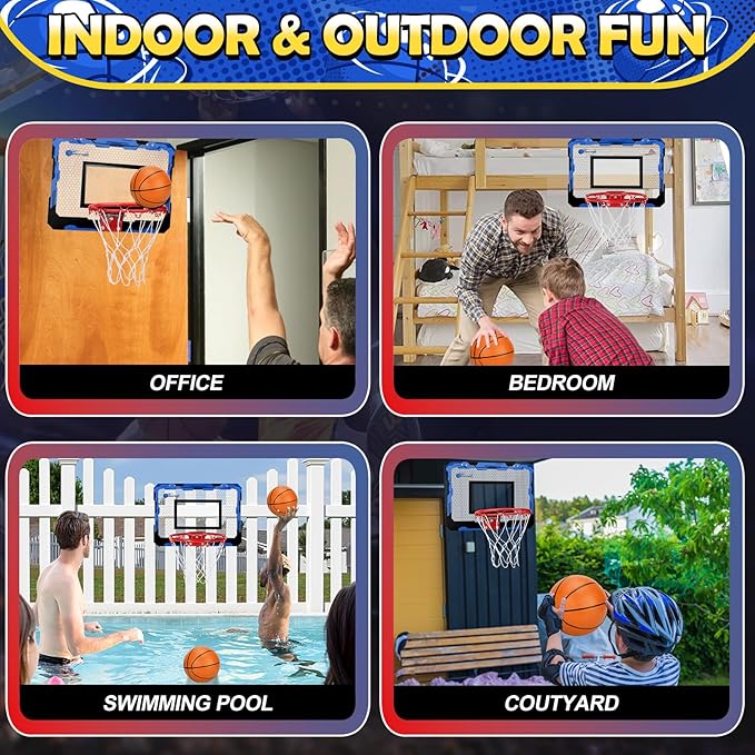 Indoor Basketball Hoop Set for Kids Adults, Pro Mini Basketball Hoop for Door Wall, Room Basketball Hoop Over The Door Outdoor Basketball Hoop with 4 Balls Toy Gift for Boy Girl