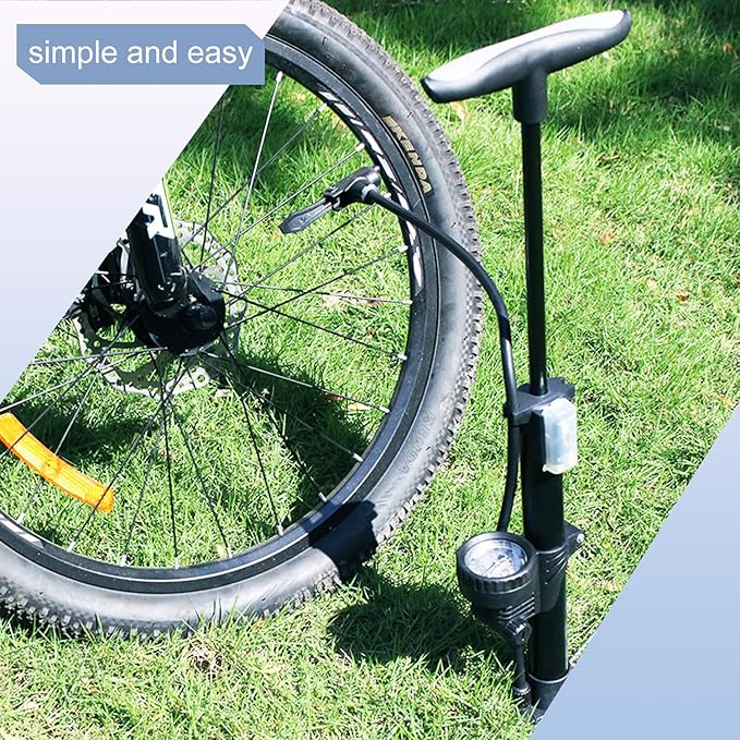 VIMILOLO Bicycle Pump, Bike Floor Pump with Gauge Inflator for Presta and Schrader Valve Portable Tire Pumps for Ball Bike Pumps
