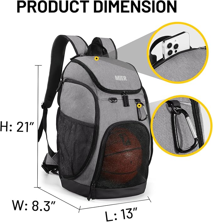 MIER Gym Backpack 40L Basketball Backpack with Ball Compartment & Shoes Storage Multi-Functional Sports Soccer Bag Large Equipment Back Pack Volleyball Backpacks for Men Women