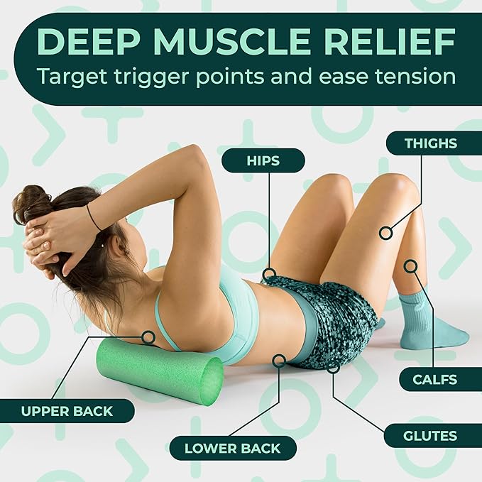 Yoga Foam Roller for Physical Therapy & Exercise – Soft Back Roller for Back Pain, Legs, and Shoulders, 12in x 4in Travel Size – Deep Tissue Massage for Myofascial Release