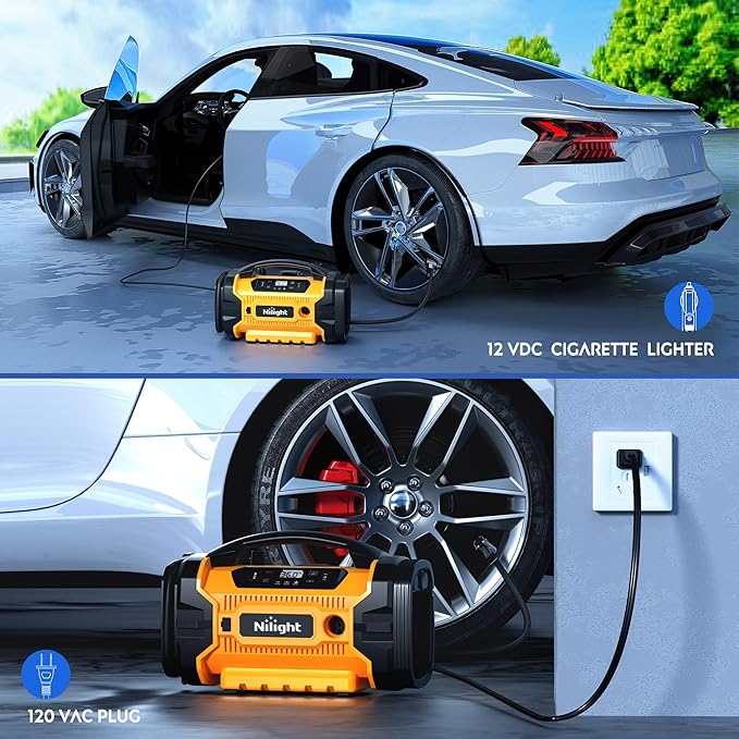 Nilight Portable Air Compressor Tire Inflator AC/DC Dual Power Sources Tire Pump 160PSI Dual Motors Fast Inflate Auto Shutoff Air Pump for Cars&Inflatables Inflation/Deflation,2 Yrs Warranty,12 Volts