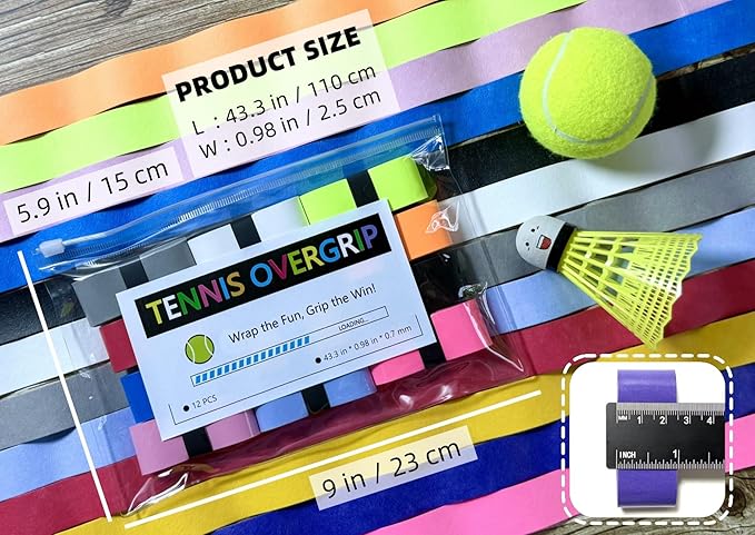 12 Pack Tennis Racket Grip Tape - Tennis Overgrip Grip Tape for Tennis Racquet - Multiple Colors Pickleball Overgrip Tape - Highly Comfortable Badminton Grip Tape