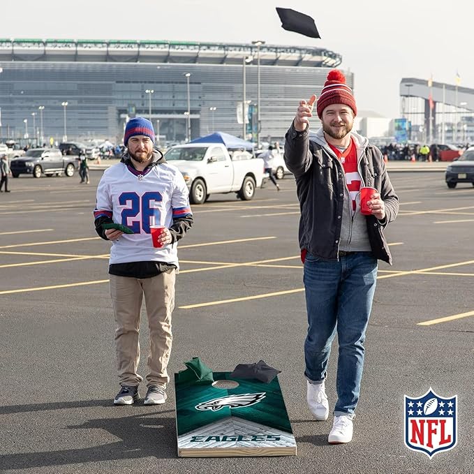 Wild Sports NFL Football 2' x 4' Regulation Size Solid Wood Cornhole Set with Direct Print HD Team Graphics Great Gift for Any Football Fan! Bean Bag Toss Family Outdoor Game