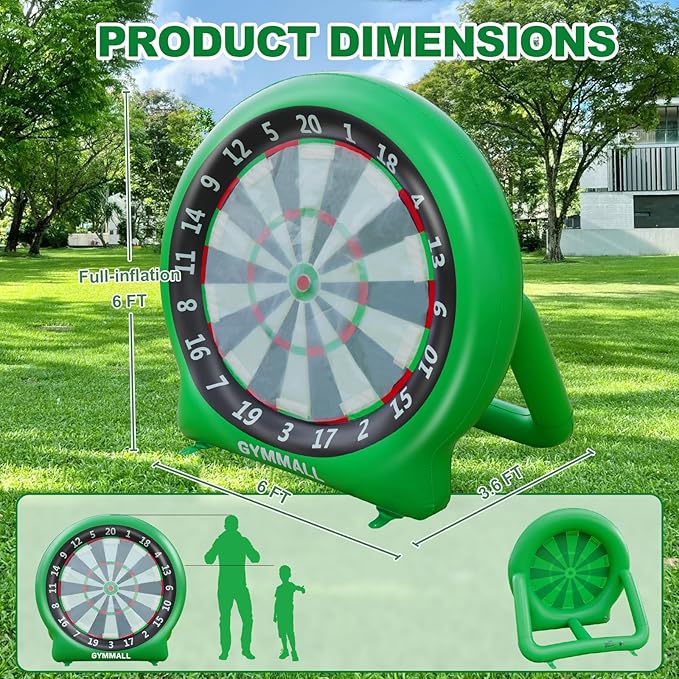 Giant Dart Board Inflatable with Pump, Outdoor and Indoor Soccer Sport Kick Dartboard for Kids and Adults, Waterproof Darts Board Yard Game with 20 Golf Balls, 4 Sticky Balls, 2 Soccers