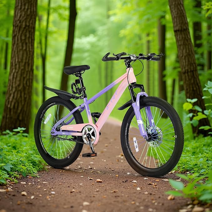 20 24 Inch Kids' Mountain Bike, Front Suspension Fork Kids' Bicycles for Boys Girls, Single Speed Bikes for Girls Boys Ages 8-12, Front and Rear Disc Brakes, Adjustable Seat Height