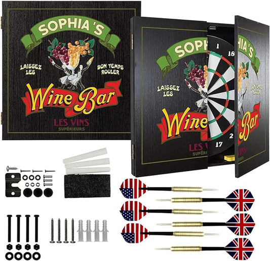 THOUSAND OAKS BARREL CO. | Personalized Dartboard & Cabinet Set with 6 Steel Tip Darts