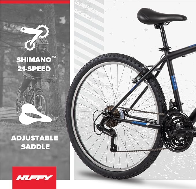 Huffy Stone Mountain Hardtail Mountain Bike for Boys/Girls/Men/Women, 20"/24"/26" Sizes, 6 or 21 Speed Shimano Twist Shifting, Front or Dual Suspension, Comfort Saddle, Sleek Colors