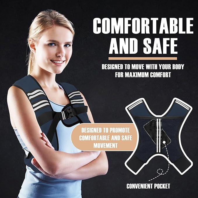 Weighted Vest Men or Women - 5/10/15/20/25/30lbs Weights with Reflective Stripe, Weighted Vest for Workout Equipment for Strength Training Running - Walking Weight Loss