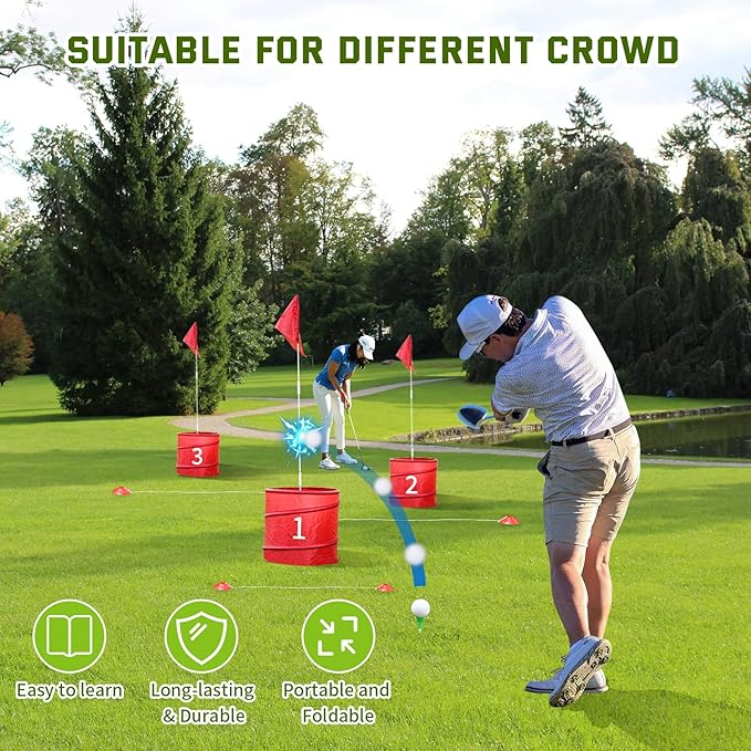 9 Holes-Outdoor Backyard Golf Game Set,Outdoor Yard Golf Chipping Game with 2 Clubs,Ball and Flag,Fun for All Crowd, Perfect for Beach,Park,Lawn and Camping