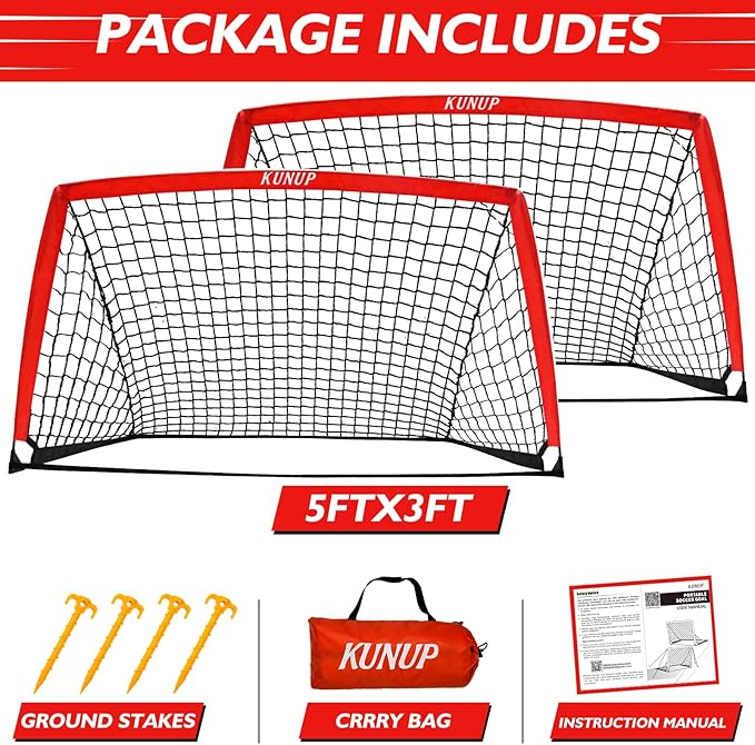 2 of 5×3 6x4 9x5 FT Portable Kids Soccer Goals Set, Foldable Soccer Practice Nets for Backyard with Carrying Bag for Toddler Youth Pop Up Soccer Training Equipment Indoor Outdoor Sports Game Gift