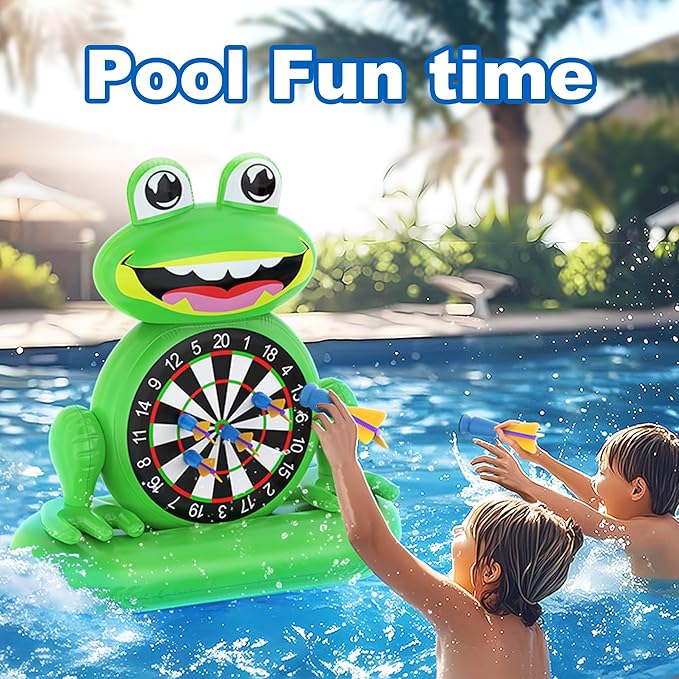 MOONTOY Pool Toys for Kids, Inflatable Frog Dart Board Game, Pool Games for Beach & Backyard, Summer Water Toys for Boys Girls Ages 6-12, Teens & Adults (Pump Included)