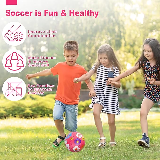 Soccer Balls Size 3 for Girls Soccer Ball for Kids Aged 4-6 6-8 Beginners Outdoors Sports Ball Recreation Playing Ball Birthday Christmas Back to School Gifts