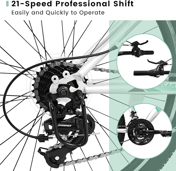 24 26 Inch Women Girls Mountain Bike, Disc/V Brakes 21 Speeds Women Bike, Sturdy Steel Frame and Suspension Fork, Stylish Adult and Teens Bicycle for Urban Trail Snow Commuter