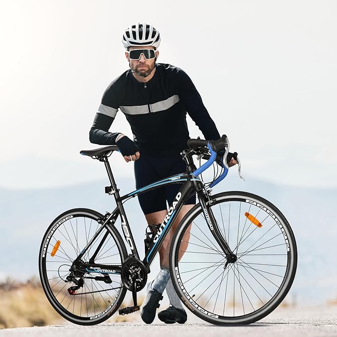 Road Bike 14-21Speed 700C Wheel with Light Aluminum Alloy Frame Commuter Bicycle with Dual Disc/V Brakes for Women and Men Black,White,Blue,Red