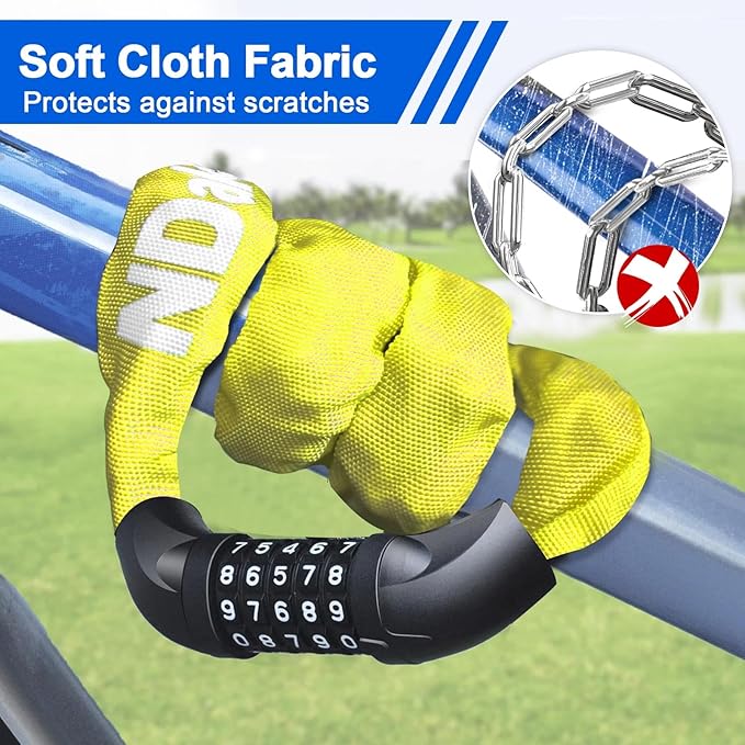 NDakter Bike Chain Lock, 5 Digit Combination Heavy Duty Anti Theft Bicycle Chain Lock,2.62/3.2/4.27/5/6Ft Long Security Resettable Bike Locks for Bike, Bicycle, Scooter, Door, Gate, Fence-4/6mm Thick