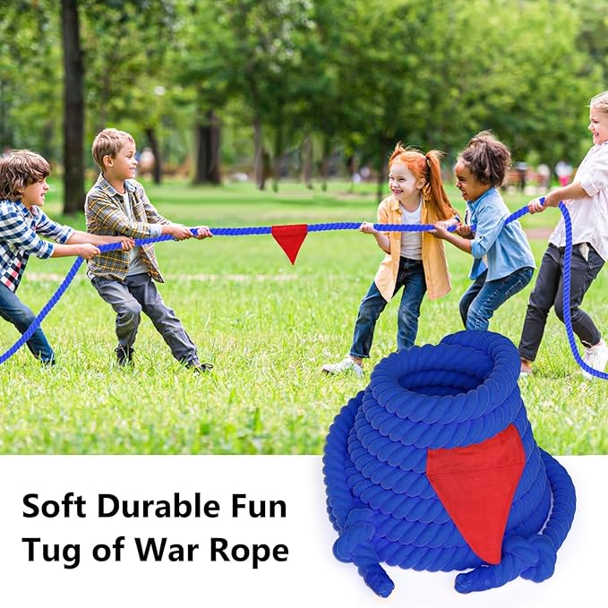 X XBEN Field Day Tug of War Rope for Kids and Adults 65FT, Family Reunion Birthday Party Games, Summer Outside Lawn Games, Camping Picnic Carnival Games, Perfect for Team Building Activities