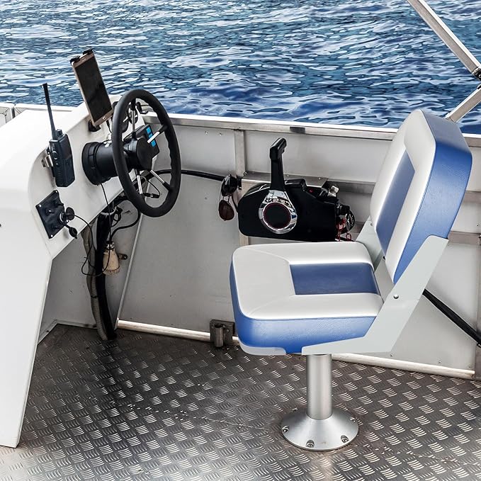 2-Pack 20" High Back Boat Seat with Thickened Sponge Padding and Hinge, Waterproof Boat Captain Chairs, Easy to Store, Ideal for Fishing, Sightseeing, Boating Blue