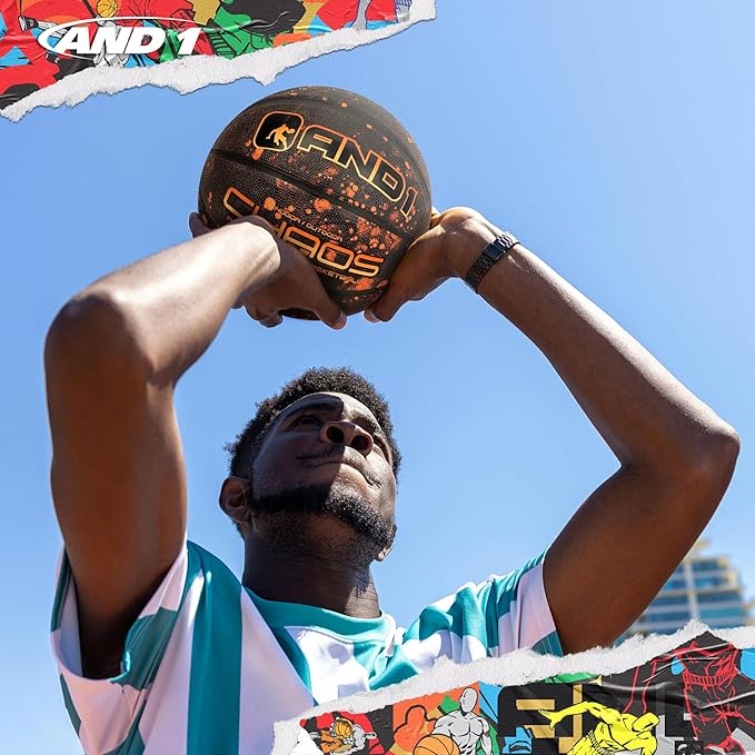 AND1 Chaos Basketball: Official Regulation Size 7 (29.5 inches) Rubber - Deep Channel Construction Streetball, Made for Indoor Outdoor Basketball Games