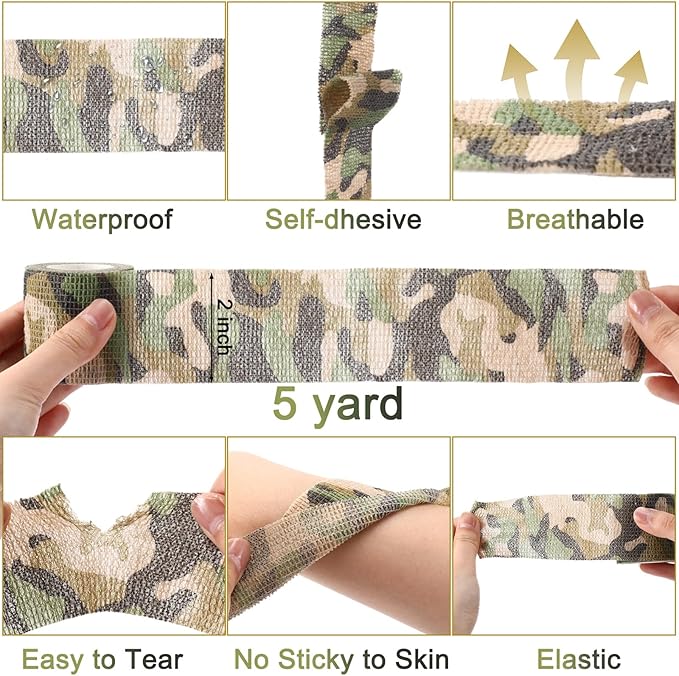 Treela 48 Pack Self Adhesive Wrap Bandage Bulk, 2 Inches x 5 Yards Self Adherent Cohesive Bandage Elastic Athletic Tape Breathable Wound Tape for Stretch Athletic Sports Wrist Ankle(Multi Camo)