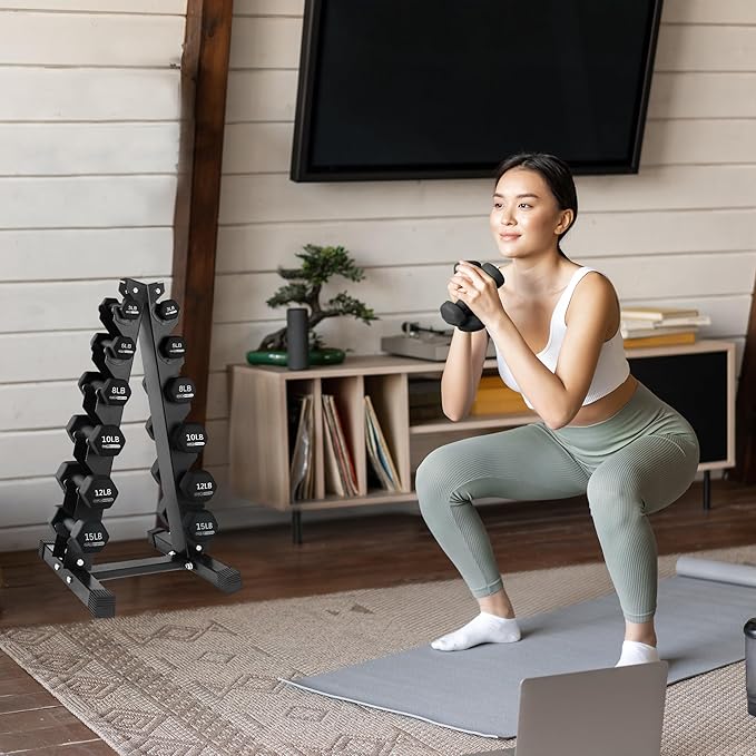 HolaHatha 2, 3, 5, 8, and 10 Pound Neoprene Dumbbell Free Hand Weight Set with Rack, Ideal for Home Exercises to Gain Tone and Definition, Pastel