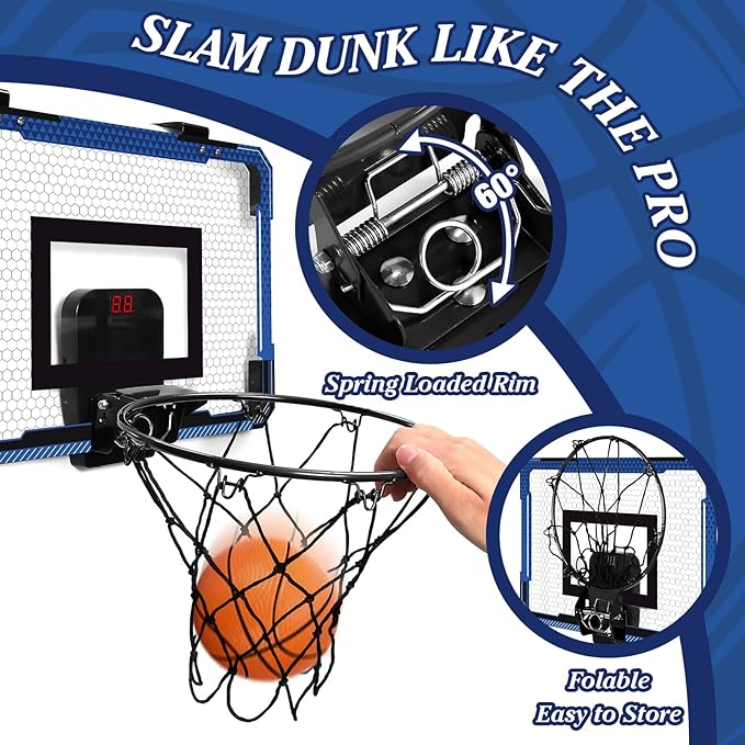 Indoor Mini Basketball Hoop for Door - Over The Door Basketball Mini Hoop with Scoreboard & 3 Balls, Foldable Basketball Hoop for Wall & Room Basketball Toy Gift for Boy Kids Teens