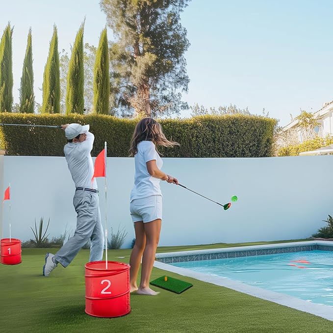 Golf Bucket Yard Game, Backyard Golf Game for Adults Family Kids, Portable 6-Hole Golf Course for Outdoor, Lawn, Park, Beach, Yard, Field Day, Family Reunion, Party Games