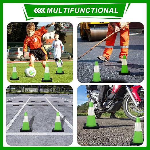 Traffic Safety Cone 18 Inches, with Reflex Collars of Parking Lots, Lane Road Traffic Control Construction Driving Safety Cone 12 Pack Green
