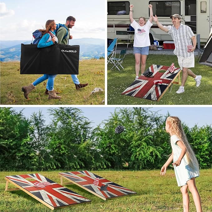 Cornhole Set, Corn Holes Outdoor Game, Regulation 2X4 Cornhole Boards, Portable Cornhole Set, Classic American Flag Cornhole Set Includes 2 Boards, 8 Cornhole Beans Bags & Carry Case
