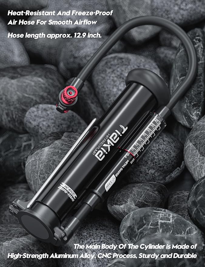 Tiakia Bike Pump with Gauge, High Pressure Bicycle Pump High Volume Portable Hand Air Pump Fit Presta, Schrader Valves Aluminum Bike Tire Pump for Mountain Road Bike, Strollers, Balls