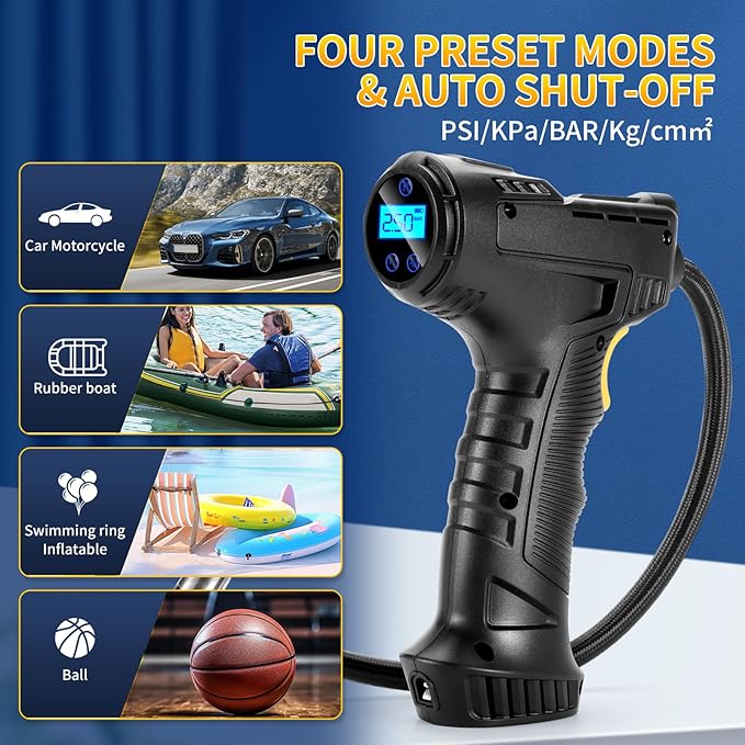 150PSI Portable Air Compressor for Car Tires – Digital Tire Inflator with LED Flashlight, 12V Auto Pump for Cars, Motorcycles, Bikes, and Sports Balls