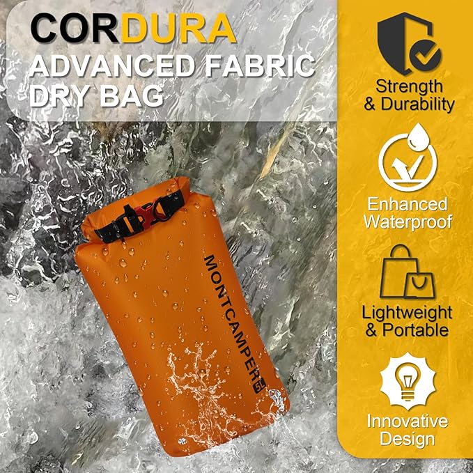 CORDURA Waterproof Dry Bag-Upgraded Tear-Resistant Roll Top Sack with Survival Whistle -Ultra-Light&Portable-Designed for High-Intensity Adventures-Keeps Gear Dry&Secure (5L/Orange)