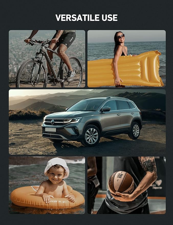 AstroAI Tire Inflator Portable Air Compressor Pump 150PSI 12V DC/110V AC with Dual Metal Motors &LED Light, Automotive Car Accessories&Two mode for car, bicycle tires and air mattresses, Gray