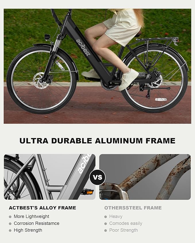 Cores Electric Bike for Adults, 26" Electric Commuter Bike with 1200W Peak Motor, 28MPH 70 Miles Max, 48V 576Wh Removable Battery, 7-Speed City Cruiser Mountain E Bike for Commuting