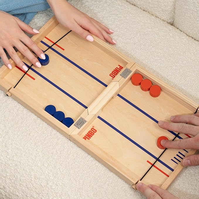Pinbo The Classic Slingshot Game | Fast Action Foldable 2-Player Tabletop Wooden Game for Kids & Adults | Great for Travel & Game Night | Three Gates Included