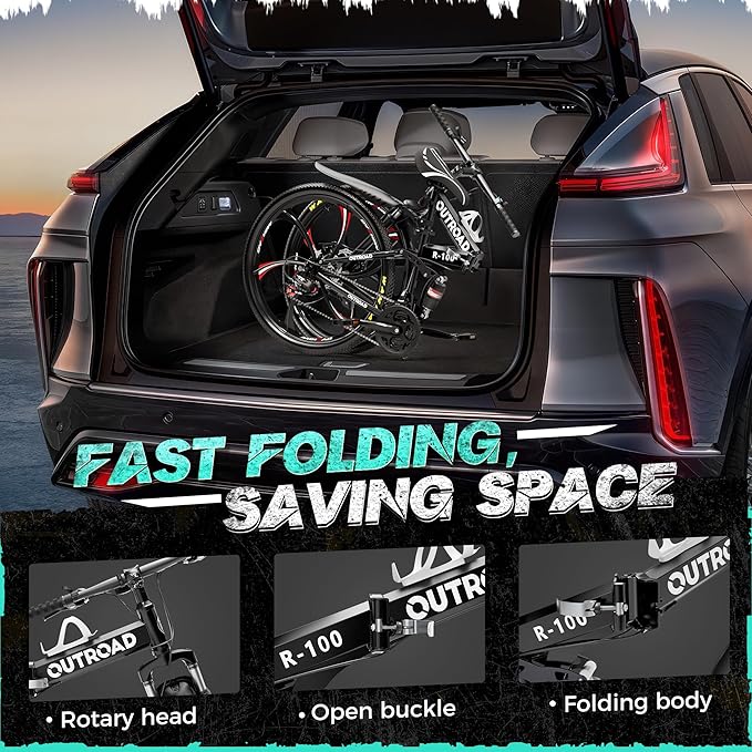 Outroad 26 Inch Folding Mountain Bike, 21 Speed Full Suspension High-Carbon Steel MTB Foldable Bicycle, Dual Disc Brake Non-Slip Folding Bikes for Adults/Men/Women, Black, Orange and Green