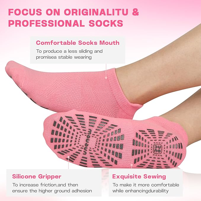 unenow 5 Pairs Pilates Socks for Women Non Slip Socks with Grips for Yoga Hospital Barre Barefoot