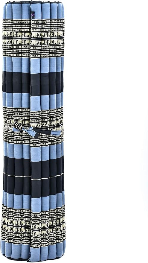 Leewadee - Foldable Floor Mattress - Japanese Roll Up Futon -Trifold Tatami Mat- Guest Floor Bed - Camping Mattress - Thai Massage Mat, Kapok Filled, 75 x 57 inches, Blue