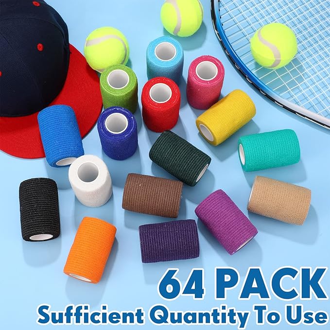 Treela 48 Pack Self Adhesive Wrap Bandage Bulk, 3 Inch X 5 Yard Self Adherent Cohesive Bandage Elastic Athletic Tape Breathable Wound Tape for Stretch Athletic Sports Wrist Ankle(Multicolored)