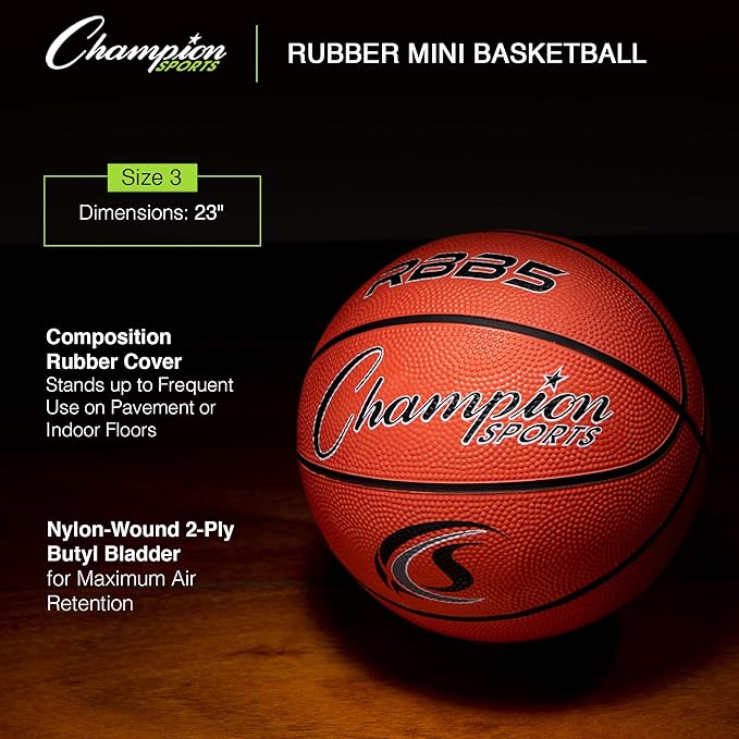 Champion Sports Rubber Basketballs – Heavy Duty Pro-Style, Indoor/Outdoor Use, Premium Basketball Equipment for Physical Education, Various Sizes & Colors (Size 3, 5, 6, 7)