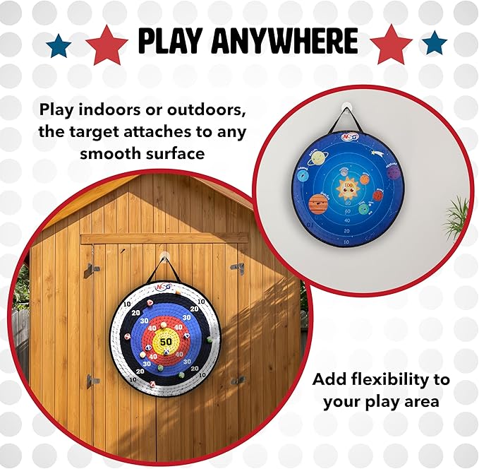 NSG Target Toss Large Dart Board for Kids 30in Giant Kids Dart Board Double Sided Game Set for Indoor and Outdoor Fun with 12 Sticky Balls and Carry Bag