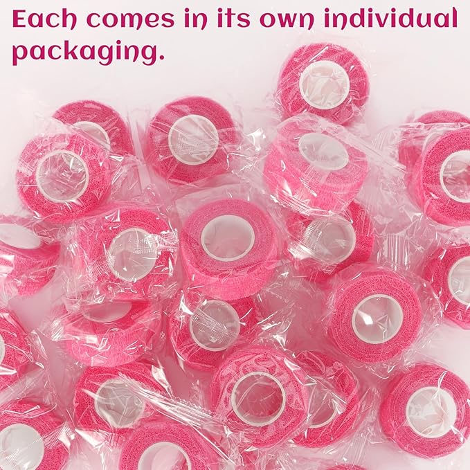 24 Rolls Elastic Self Adhesive Bandage Wrap 1 Inch, Breathable Non Woven Cohesive Bandage, Vet Wrap for Dogs, Ankle Sprains Swelling Medical First Aid Tape, Sports Athletic Tape Hot Pink