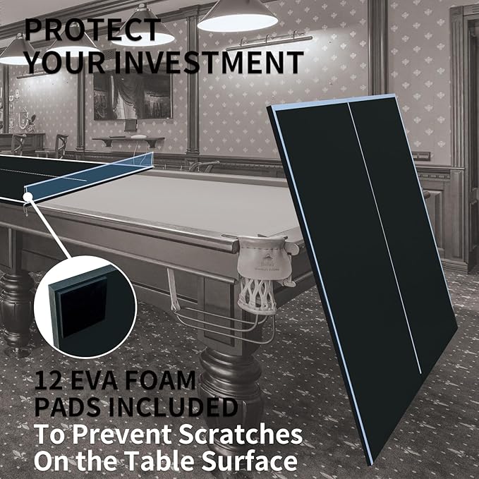 7/8/9ft Mid-Size Ping Pong Conversion Top with Net Set for Billiard and Pool Tables - Regulation Top Converts Billiards into Ping Pong Table Blue/Green/Black
