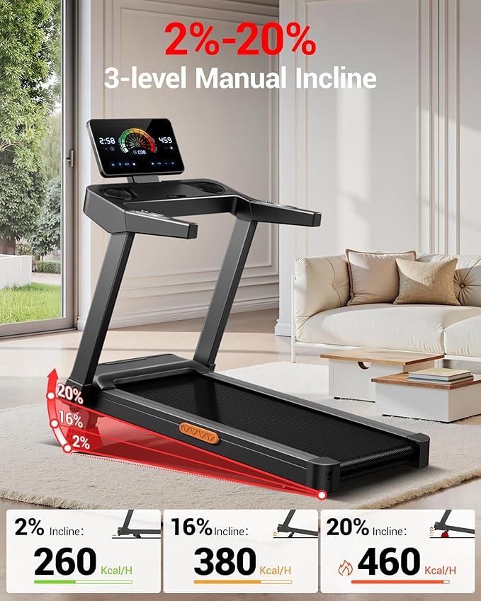UMAY Fitness Treadmill with Incline, Foldable Compact Treadmills for Home with Pulse Sensors, Max 300/400 LBS Capacity, 3.0/3.5HP Quiet Brushless, Max 8.7 MPH