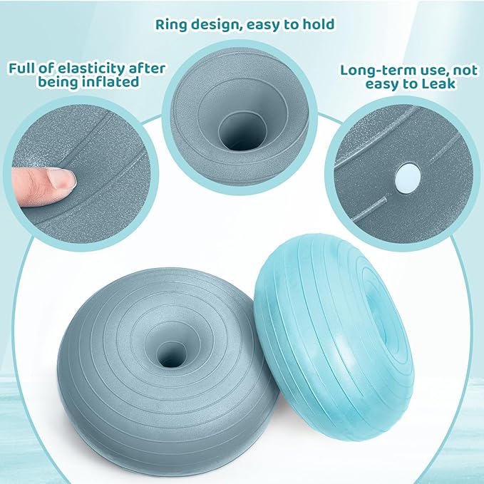 Lewtemi 8 Pcs Flexible Seating for Classroom Elementary 20'' Yoga Ball Chair Large Inflatable Donut Exercise Ball Chair Wobble Seat with Inflator for Kids Student Balance
