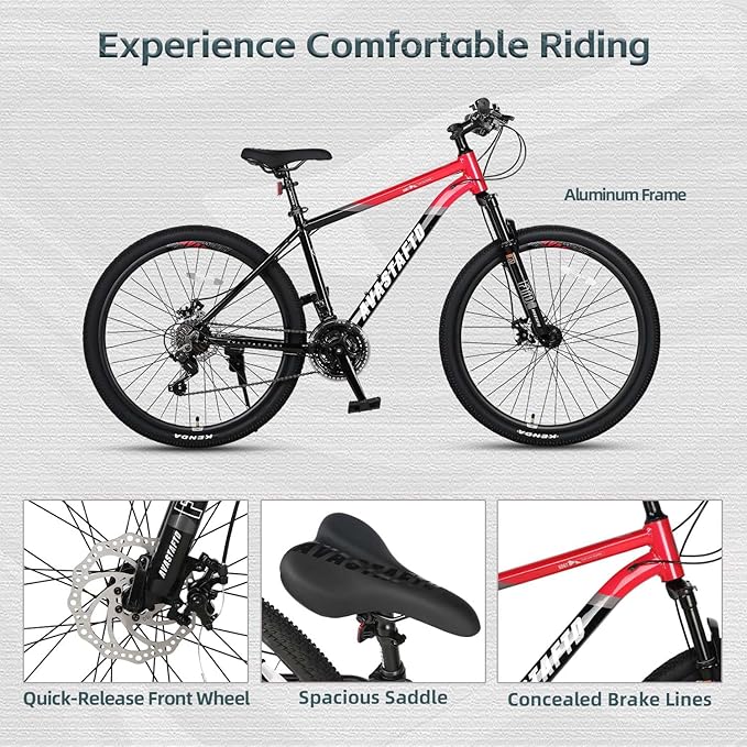 AVASTA Earth 26 27.5 inch Mountain Bike with 21-Speed,Aluminum Frame, Dual Disc Brake, Comfortable Saddle,Multiple Colors