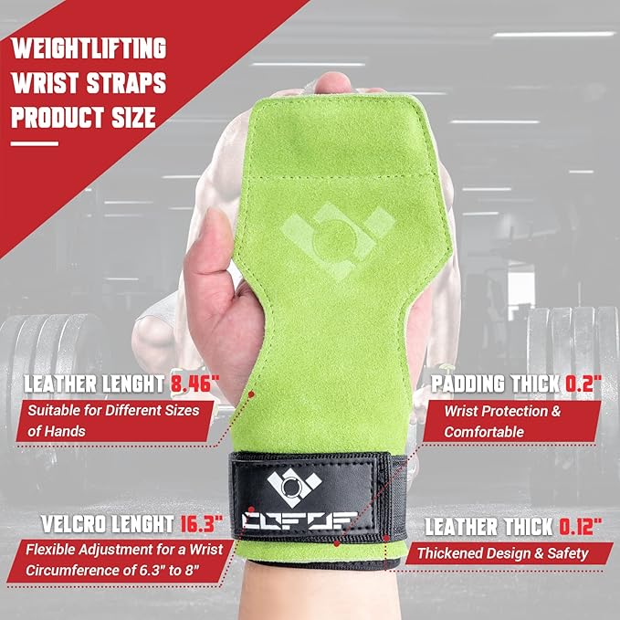 Weight Lifting Wrist Strap, Double Layer Leather Wrist Strap for Deadlift and Powerlifting, Adjustable Neoprene Padded Gym Workout Lifting Hooks (Pair)